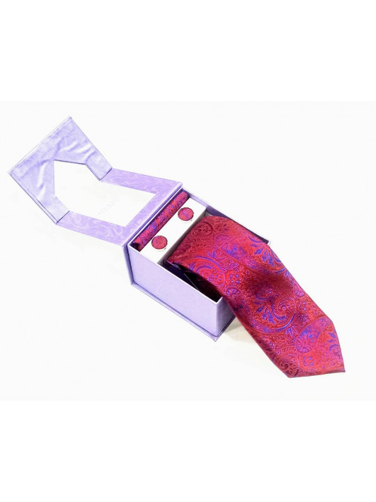  New Baroque Patterned Tie with Matching Cufflinks | Pink