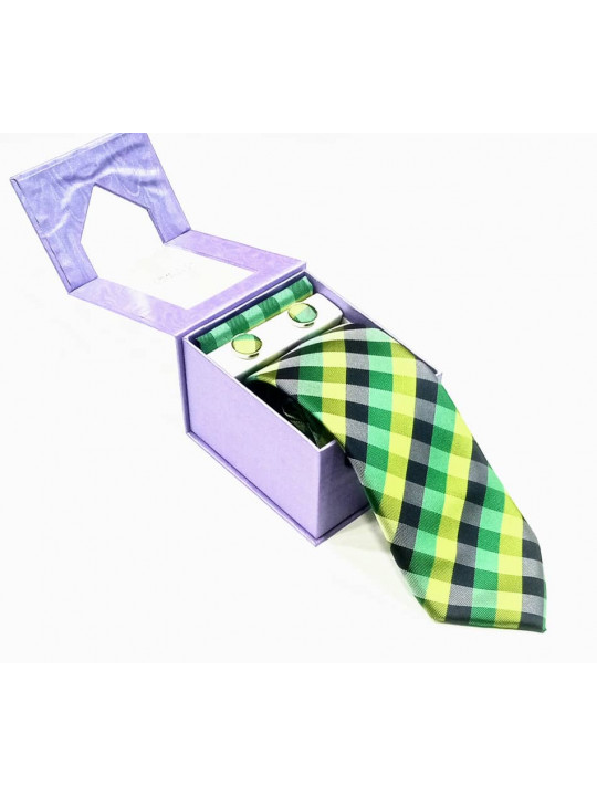 New Checked Tie with Matching Cufflinks | Yellow, Ash, Black