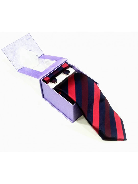  New Striped Tie with Matching Cufflinks | Black And Red