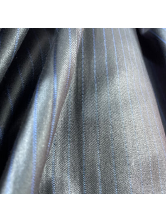 Premium 7 Star Italian Cashmere with Blue Stripes (1 Yard) | Dim Gray