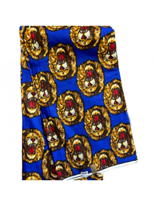 Isi Agu Lion Head Igbo traditional fabric (Per Yard) | Blue & Brown