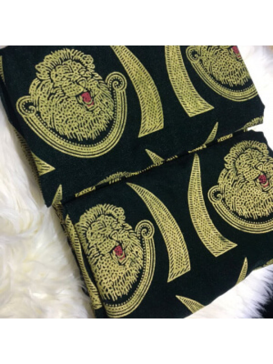 Isi Agu Lion Head Igbo traditional fabric (Per Yard) | Black & Gold