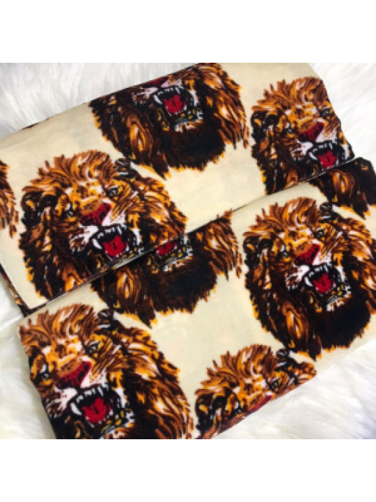 Isi Agu Lion Head Igbo traditional fabric (Per Yard) | Brown & Cream