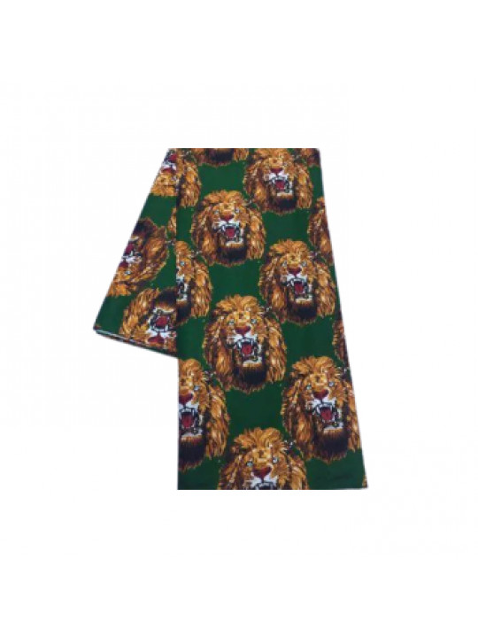 Isi Agu Lion Head Igbo traditional fabric (Per Yard) | Green & Brown