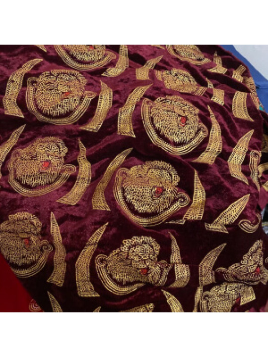 Isi Agu Lion Head Igbo traditional fabric (Per Yard) | Purple & Cream