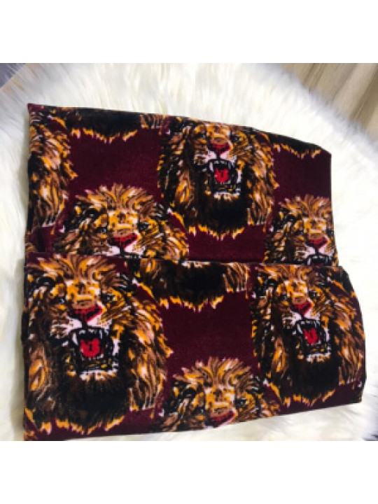 Isi Agu Lion Head Igbo traditional fabric (Per Yard) | Purple & Brown