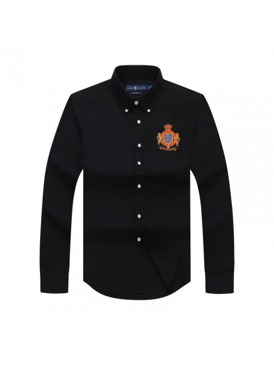 Polo Ralph Lauren Plain LS Shirt With Large Orange Emblem | Black