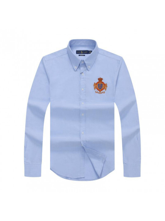 Polo Ralph Lauren Plain LS Shirt With Large Orange Emblem | Light Blue