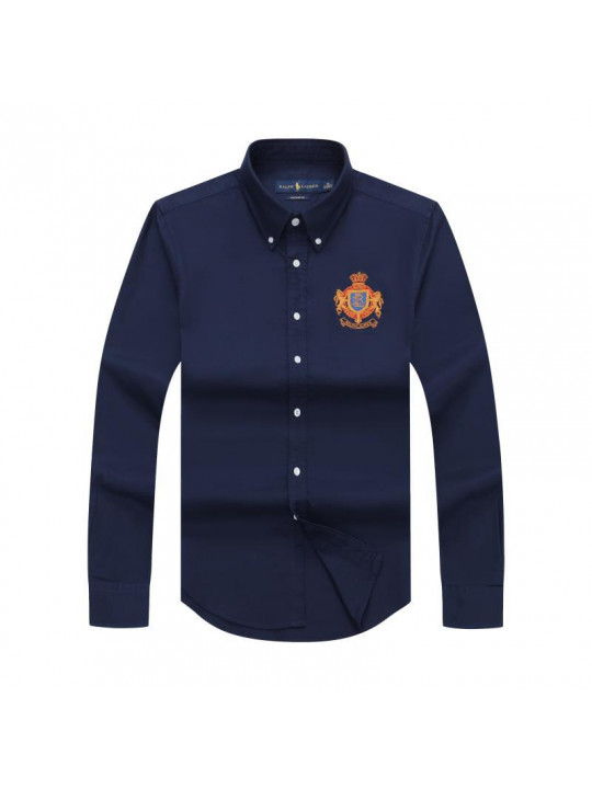 Polo Ralph Lauren Plain LS Shirt With Large Orange Emblem | Navy Blue