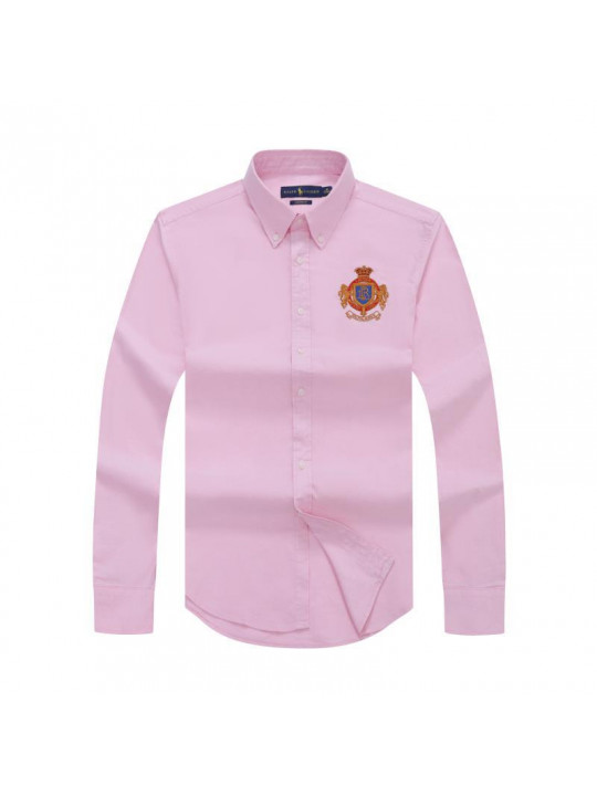 Polo Ralph Lauren Plain LS Shirt With Large Orange Emblem | Pink