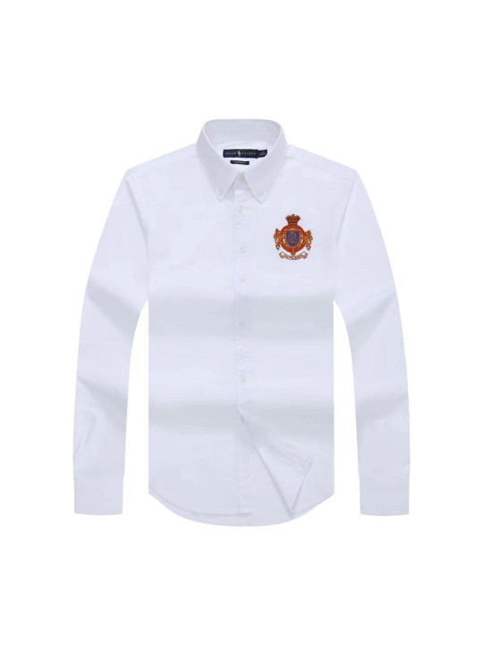 Polo Ralph Lauren Plain LS Shirt With Large Orange Emblem | White