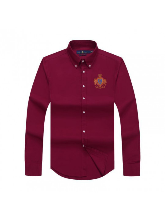 Polo Ralph Lauren Plain LS Shirt With Large Orange Emblem | Wine