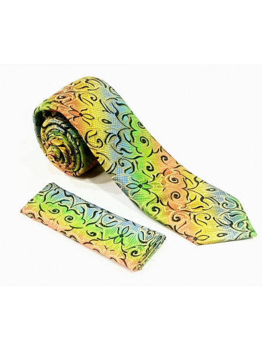  New Men Floral Patterned Tie with Matching Pocket Square | Multicoloured