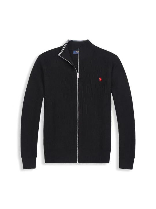 Polo Ralph Lauren Mesh-Knit Cotton Black Full-Zip Jumper