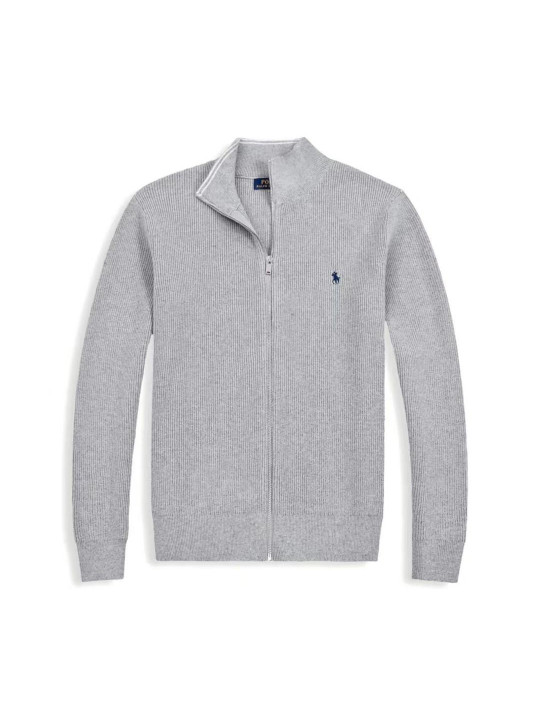 Polo Ralph Lauren Mesh-Knit Cotton Grey Full-Zip Jumper