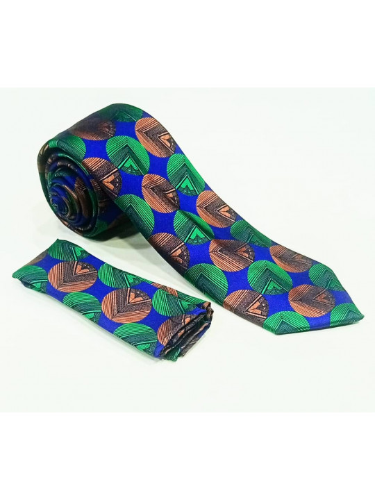  New Men Architecture Patterned Tie with Matching Pocket Square | Blue