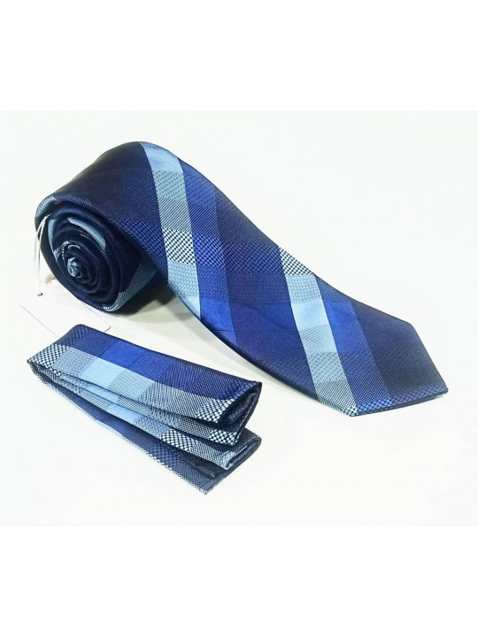  New Men Checked Tie with Matching Pocket Square | Blue