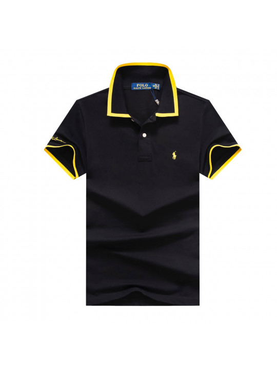 NEW RALPH LAUREN CUSTOM FIT SHORT SLEEVE POLO WITH RED SMALL PONY CREST | BLACK & YELLOW