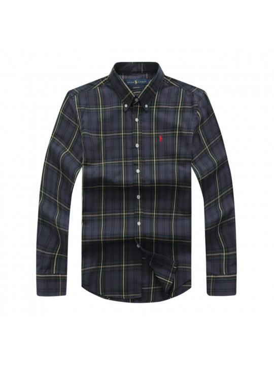 POLO RALPH LAUREN CHECK OXFORD LS SHIRT WITH TINY PONY EMBLEM |  NAVYBLUE & OLIVE GREEN