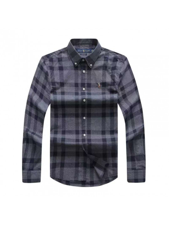 PRL MULTI COLORED CHECK OXFORD LS SHIRT WITH TINY PONY EMBLEM | SHADES OF GREY