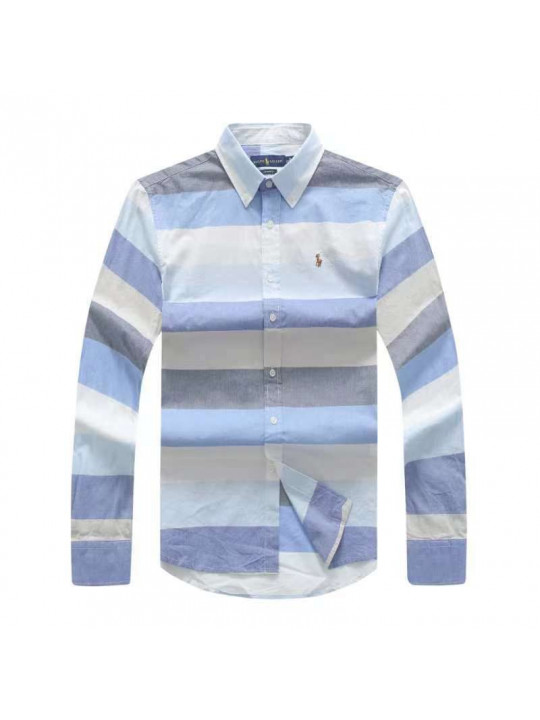 PRL MULTI COLORED STRIPPED OXFORD LS SHIRT WITH TINY PONY EMBLEM | SHADES OF BLUE