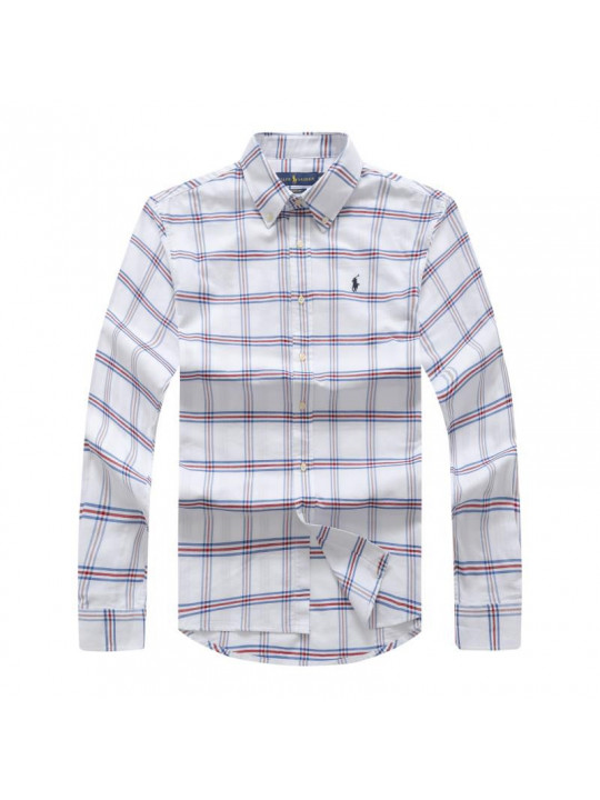 PRL MULTI COLORED CHEKERED OXFORD LS SHIRT WITH TINY PONY EMBLEM | WHITE