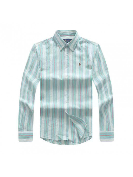 PRL MULTI COLORED STRIPPED OXFORD LS SHIRT WITH TINY PONY EMBLEM | GREEN