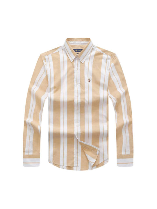 POLO RALPH LAUREN CHECK OXFORD LS SHIRT WITH TINY PONY EMBLEM | WHITE & BEIGE