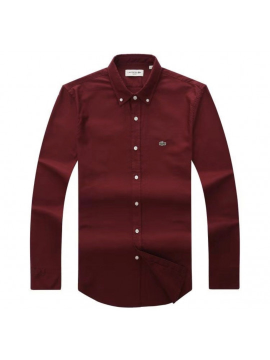 New Lacoste Plain Oxford LS Shirt | Red