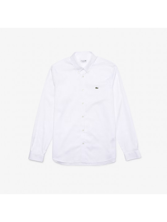 New Lacoste Plain Oxford Longsleeve Shirt | White