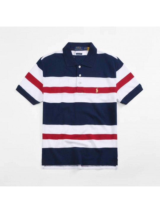 NEW RALPH LAUREN STRIP SHORT SLEEVE POLO WITH RED SMALL PONY CREST | WHITE & WINE