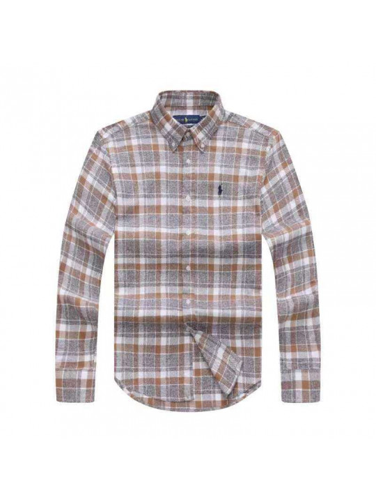 POLO RALPH LAUREN CHECK OXFORD LS SHIRT WITH TINY PONY EMBLEM | BROWN AND WHITE
