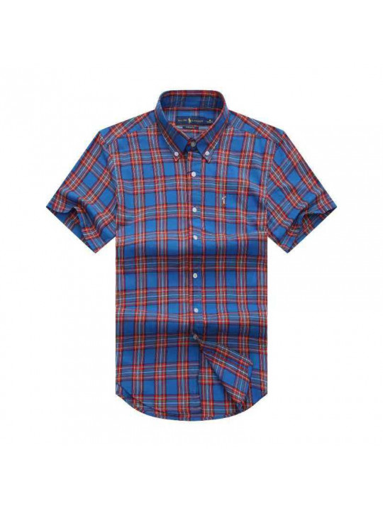POLO RALPH LAUREN CHECK OXFORD SS SHIRT WITH TINY PONY EMBLEM | BLUE AND ORANGE 