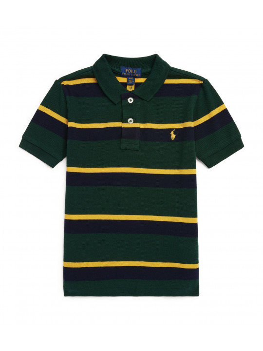 NEW RALPH LAUREN STRIP SHORT SLEEVE POLO WITH RED SMALL PONY CREST | GREEN & YELLOW