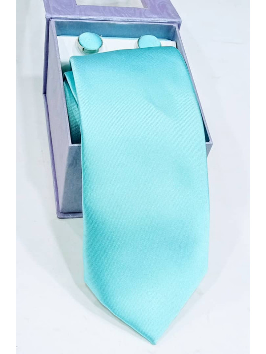  New Silk Tie with Matching Cufflinks | Turquoise Blue