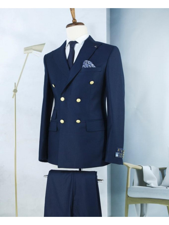 New Men's Double Breasted Two Piece Suit | Navy Blue