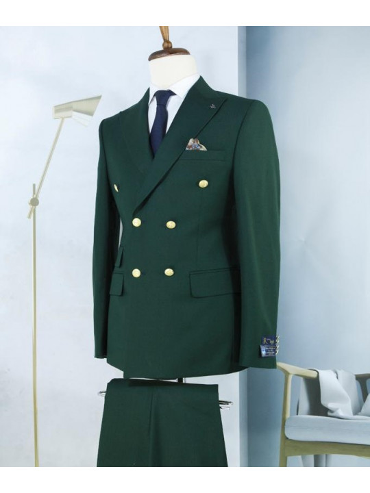 New Men's Double Breasted Two Piece Suit | Dark Green