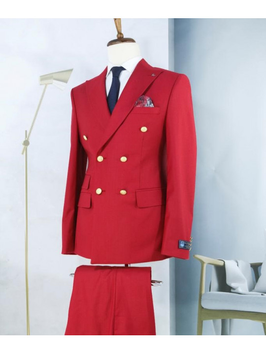 New Men's Double Breasted Two Piece Suit | Red