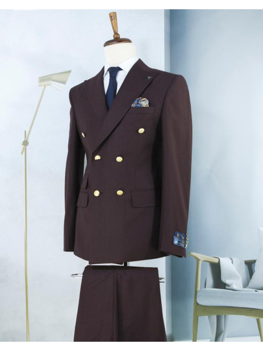 New Men's Double Breasted Two Piece Suit | Chocolate Brown
