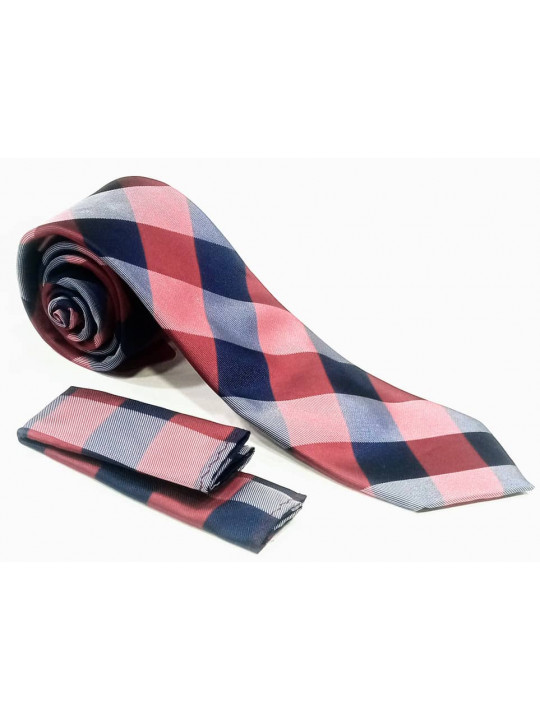  New Men Checked Tie with Matching Pocket Square | Pink