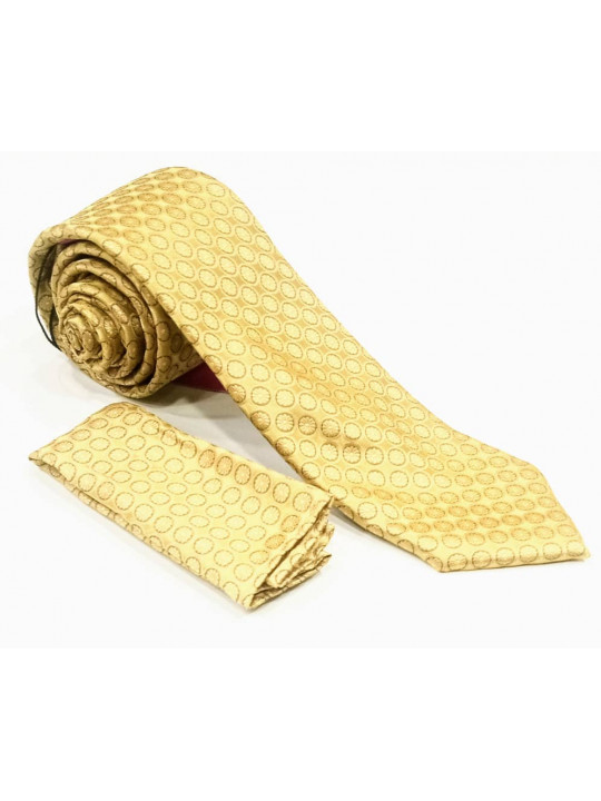  New Men Polkadot Tie with Matching Pocket Square | Yellow