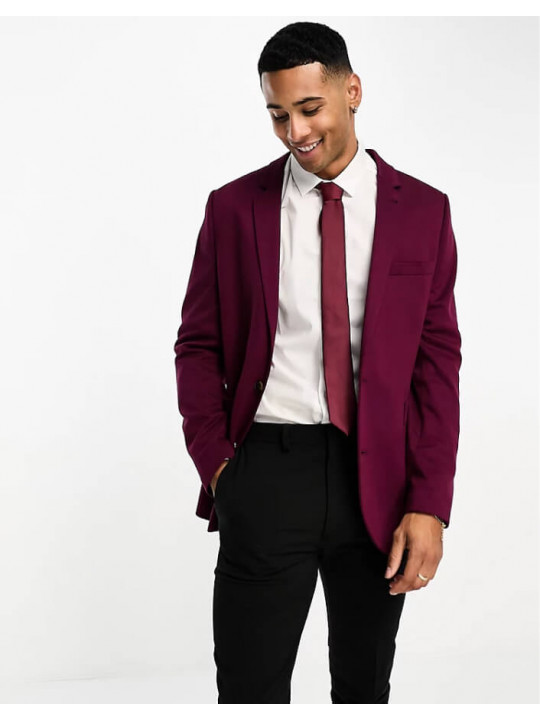New Men 2 Button Blazer | Burgundy