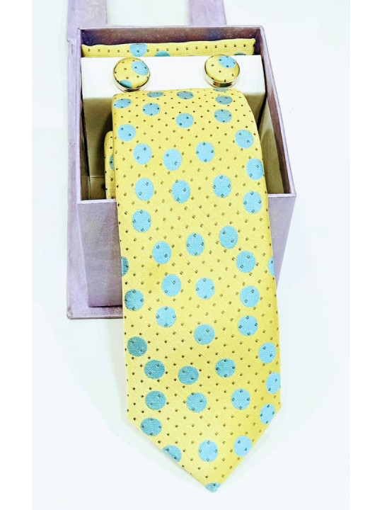  New Polkadot Tie with Matching Cufflinks | Yellow
