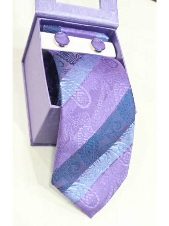  New Baroque Patterned Tie with Matching Cufflinks | Light Purple