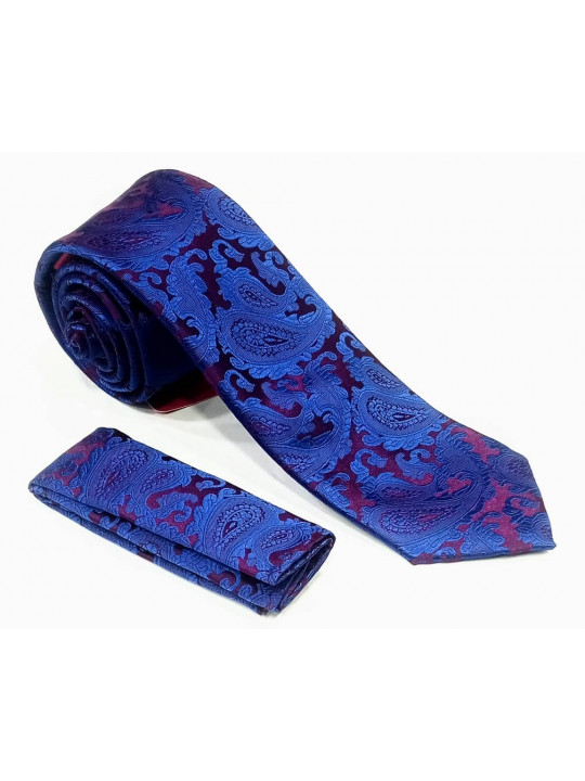  New Men Checked Tie with Matching Pocket Square | Blue and Purple