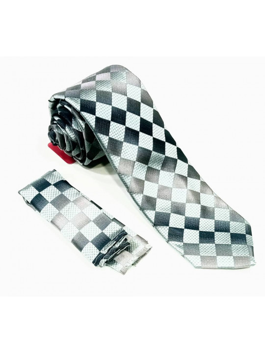  New Men Checked Tie with Matching Pocket Square | Dark Green