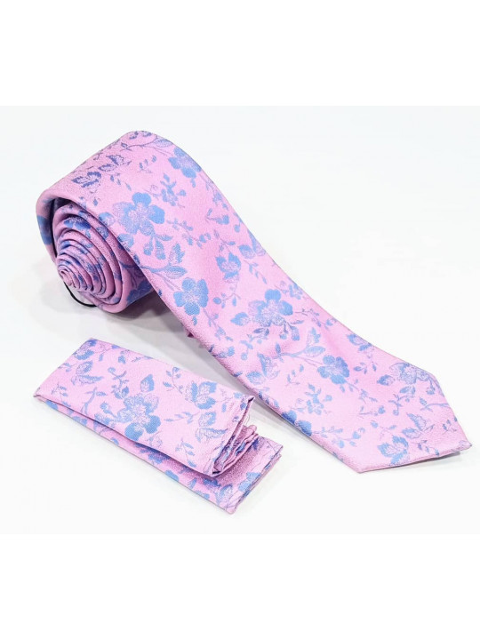  New Men Baroque Patterned Tie with Matching Pocket Square | Violet