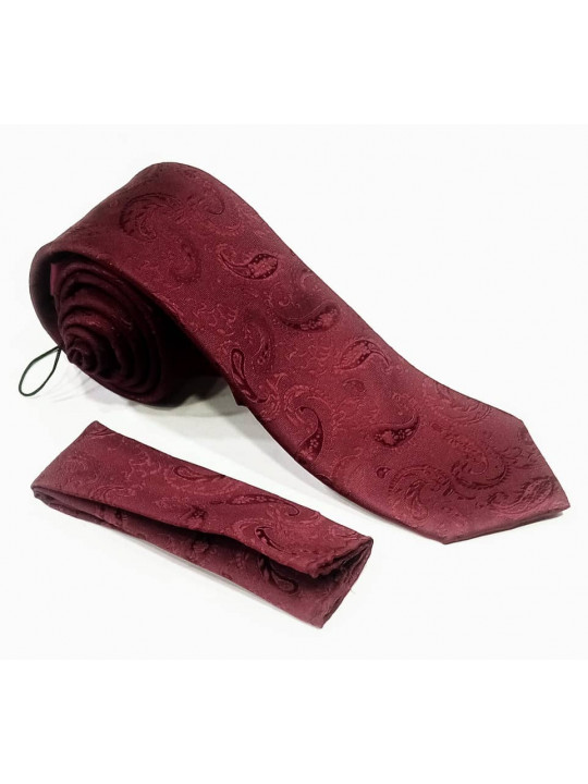  New Men Baroque Patterned Tie with Matching Pocket Square | Black Raspberry