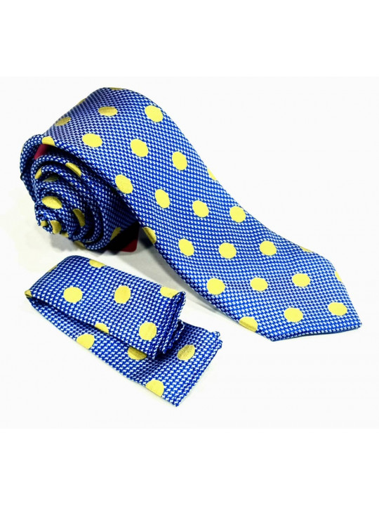  New Men Polkadot Tie with Matching Pocket Square | Yellow And Blue