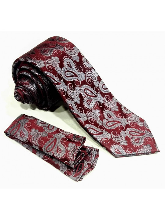  New Men Baroque Patterned Tie with Matching Pocket Square | Rose Taupe